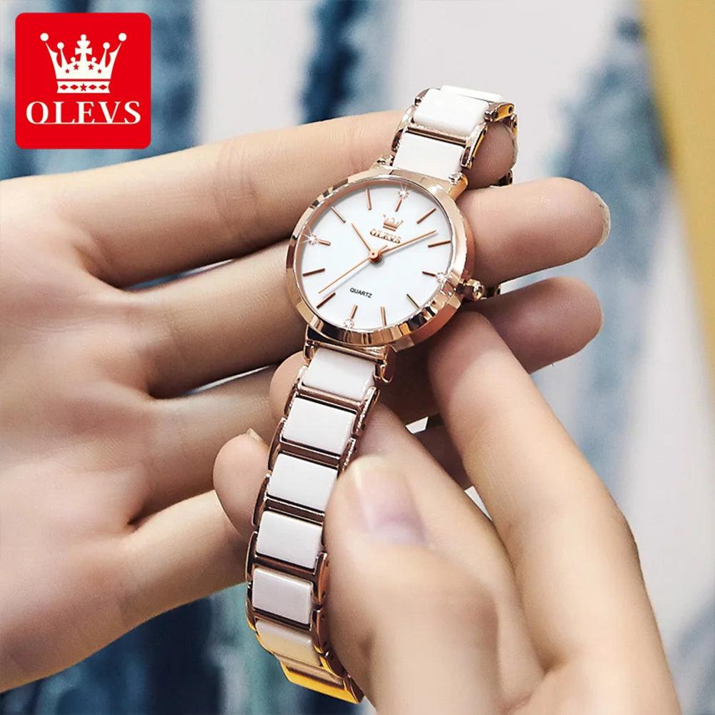 OLEVS 5877 Japan Quartz Women Watch Ceramics Watchstrap Luxury Elegant Ladies Bracelet Watch Watch for Women Relogio Feminino