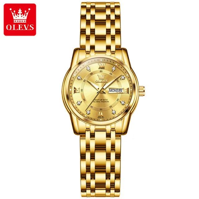 OLEVS Couple Watch Pair for Men and Women Stainless Steel Waterproof Men's Watches Luxury Gold Diamond Lover's Wristwatches 2023