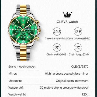 OLEVS Men Watch Stainless Steel Waterproof Luiminous Business Fashion Luxury Men's Watch Date Moon Phase Quartz Watches For Men