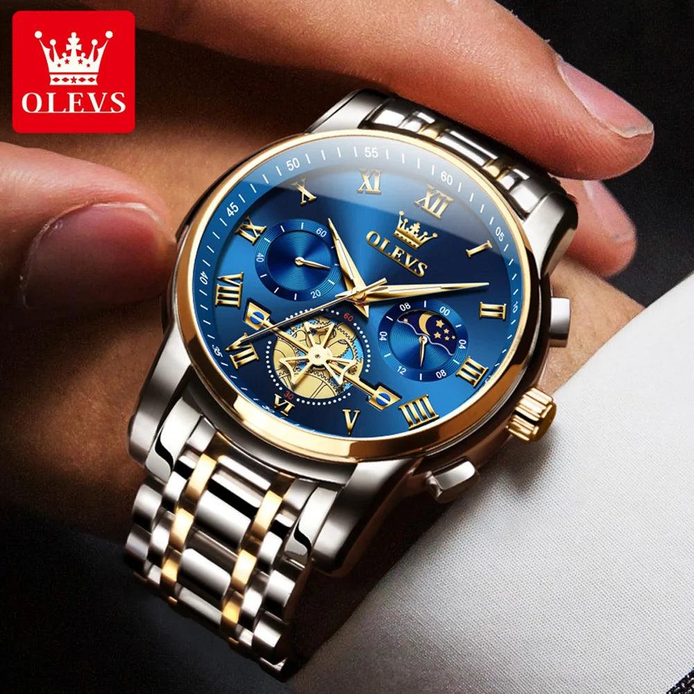 OLEVS Men’s Watch Analog Quartz Movement Business Stainless Steel Waterproof Luminous Chronograph Day Date Male Wrist Watches