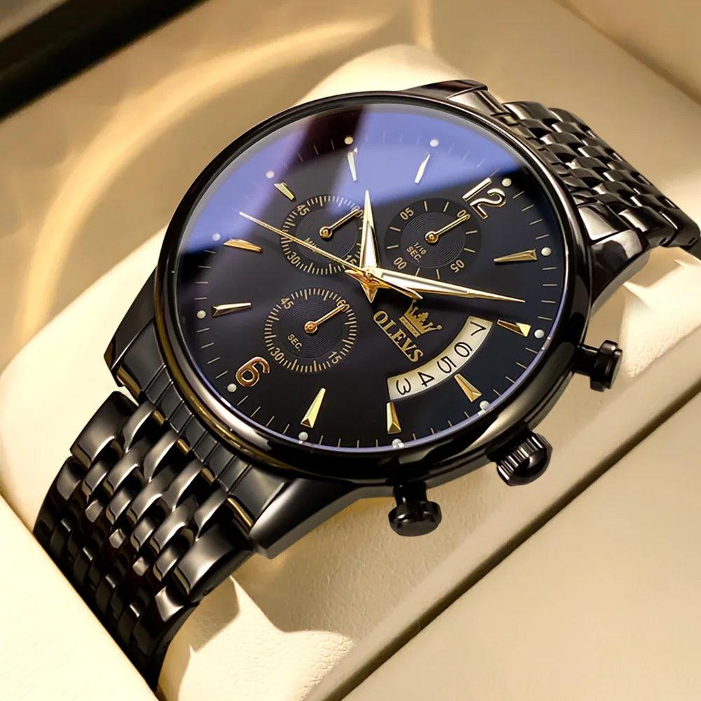 OLEVS Men's Watch Waterproof Luminous Wrist Watch Quartz Stainless Steel Watch for Men Pilot Top Brand Male Watches