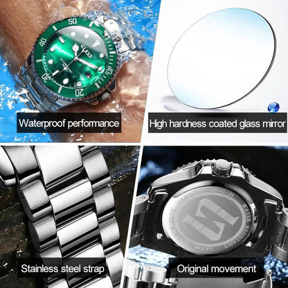 OLEVS Mens Watches Top Brand Luxury Fashion Waterproof Luminous Hand Green Dial Quartz Sports Wristwatch Gifts for Men