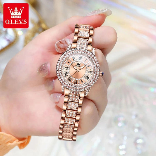 OLEVS Original Diamond Watch for Women Fashion Elegant Stainless Steel Waterproof Quartz Wristwatch Luxury Ladies Dress Watches Carauana Store