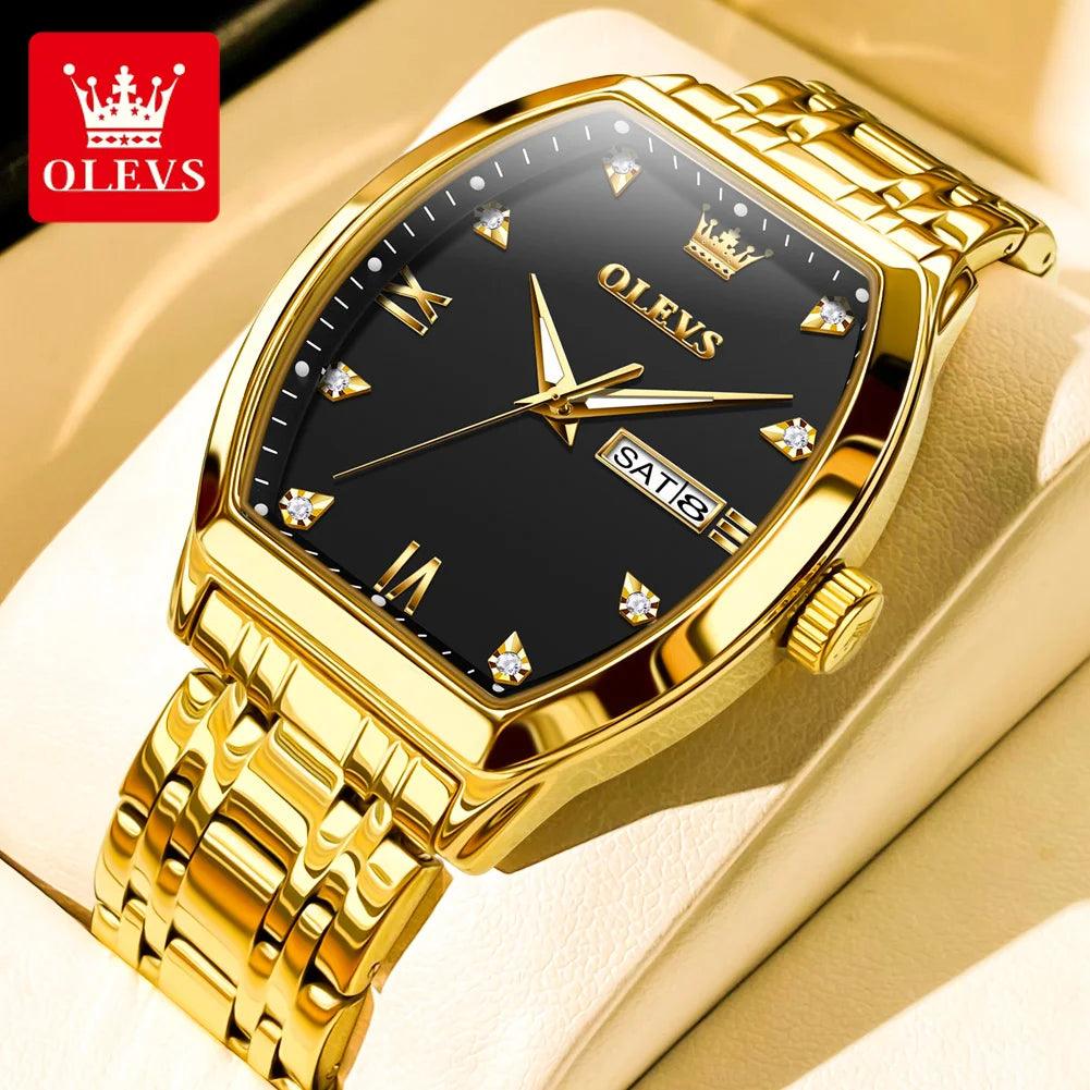 OLEVS/5528 Stainless Steel Luxury Quartz Watch | Elegant Tonneau Case with Shock Resistance and Week Display