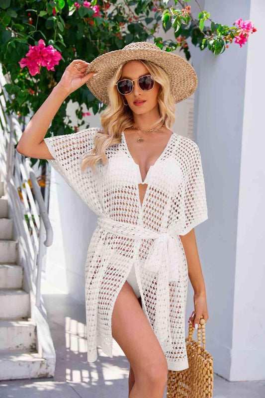 Openwork Tie Waist Cover Up Carauana Store