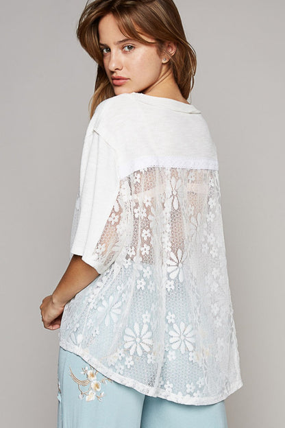 POL Round Neck Short Sleeve Lace Top Carauana Store