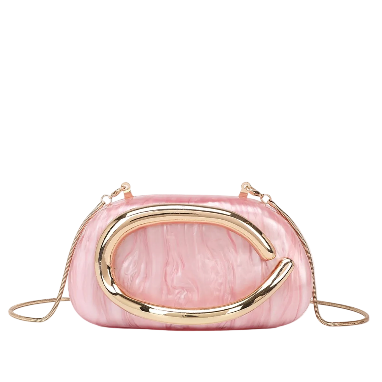 Pink marble Carauana CAN Mirage Clutch Bag with gold accents