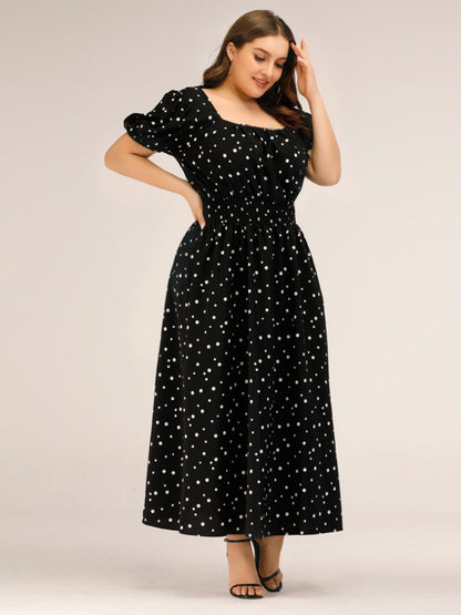 Plus Size Polka Dot Square Neck Dress Carauana Store