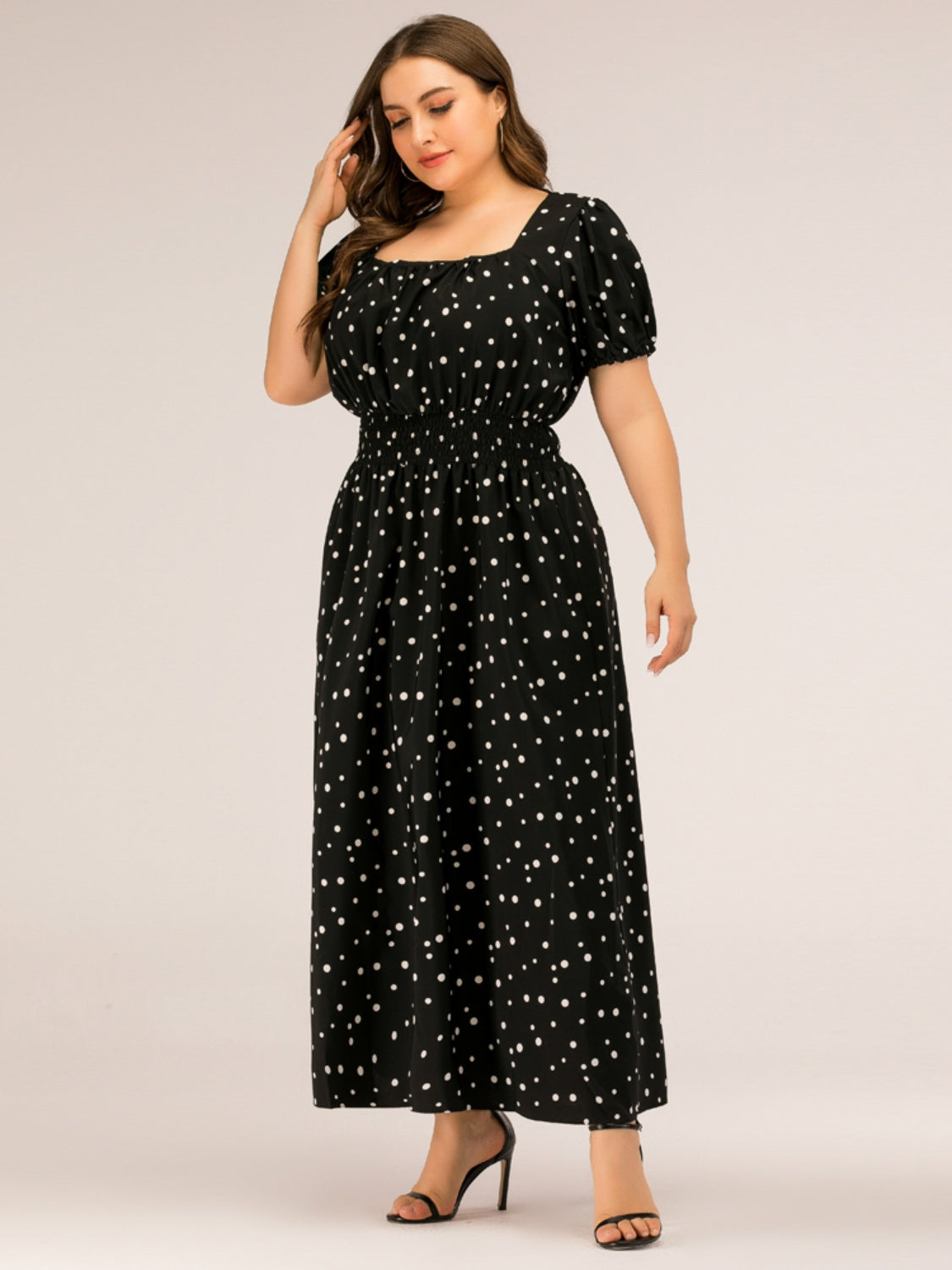 Plus Size Polka Dot Square Neck Dress Carauana Store