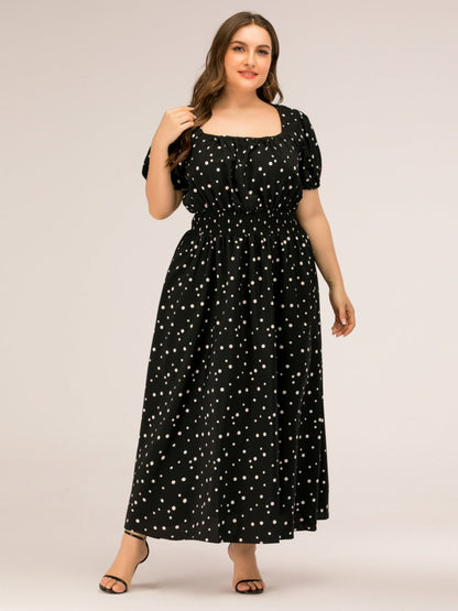 Plus Size Polka Dot Square Neck Dress Carauana Store