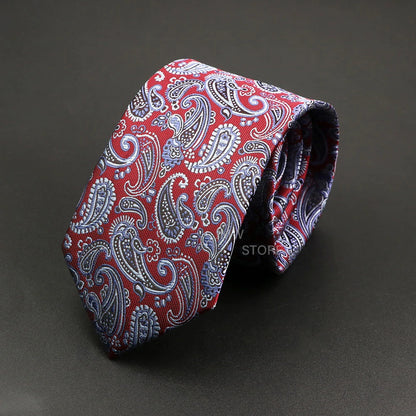 Red paisley patterned tie on a dark gray background