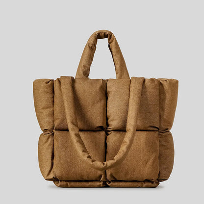 Padded Denim Puffer Shoulder Tote Bag
