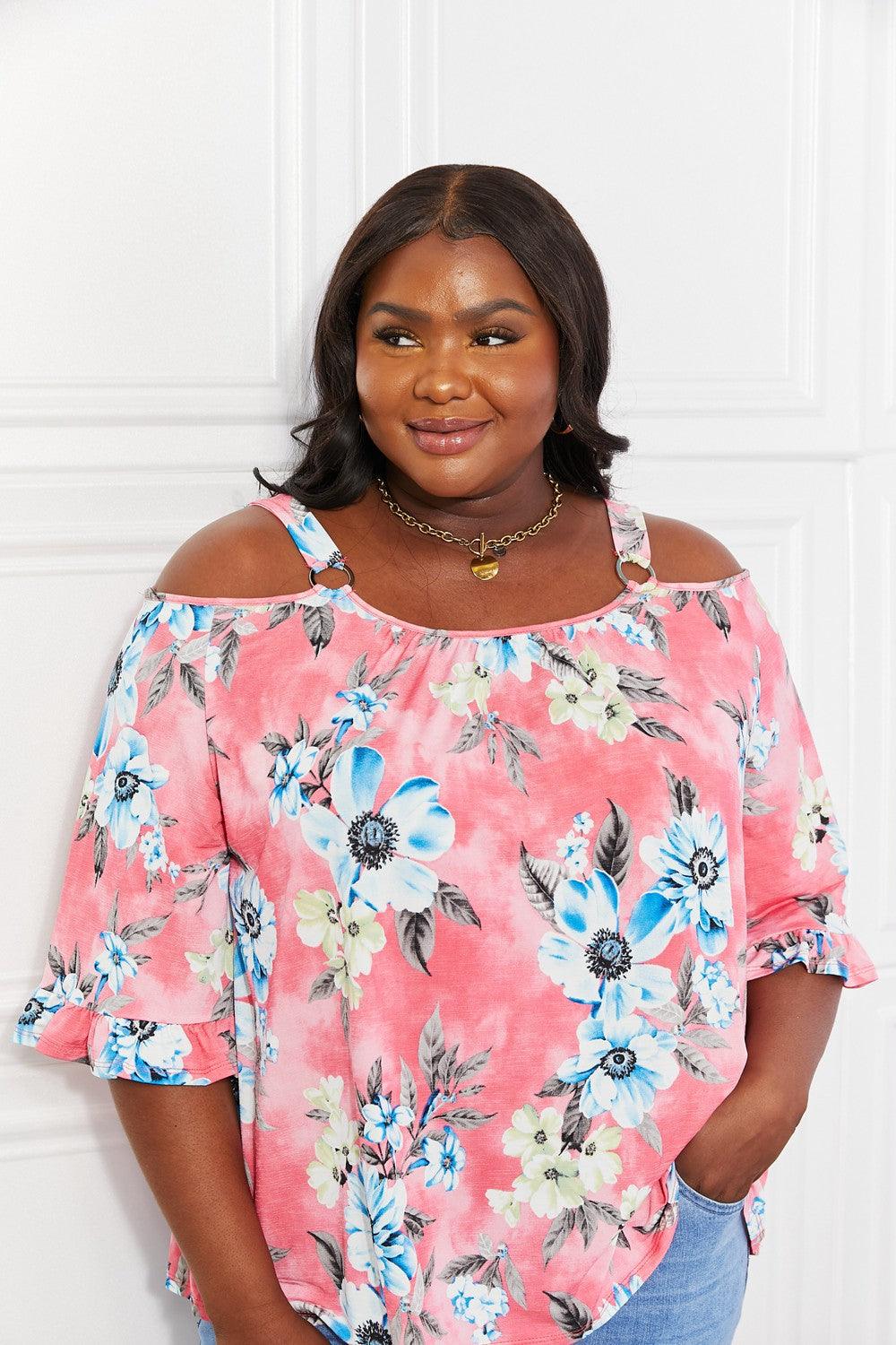 Sew In Love Full Size Fresh Take Floral Cold-Shoulder Top Carauana Store