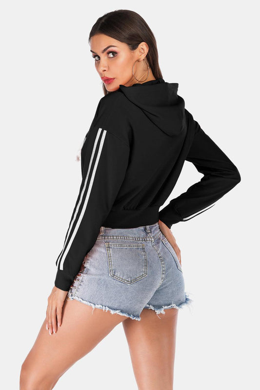 Side Stripe Drawstring Cropped Hooded Jacket Carauana Store