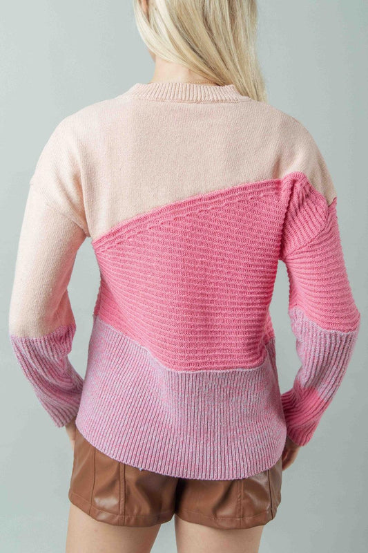VERY J Color Block Long Sleeve Sweater Carauana Store