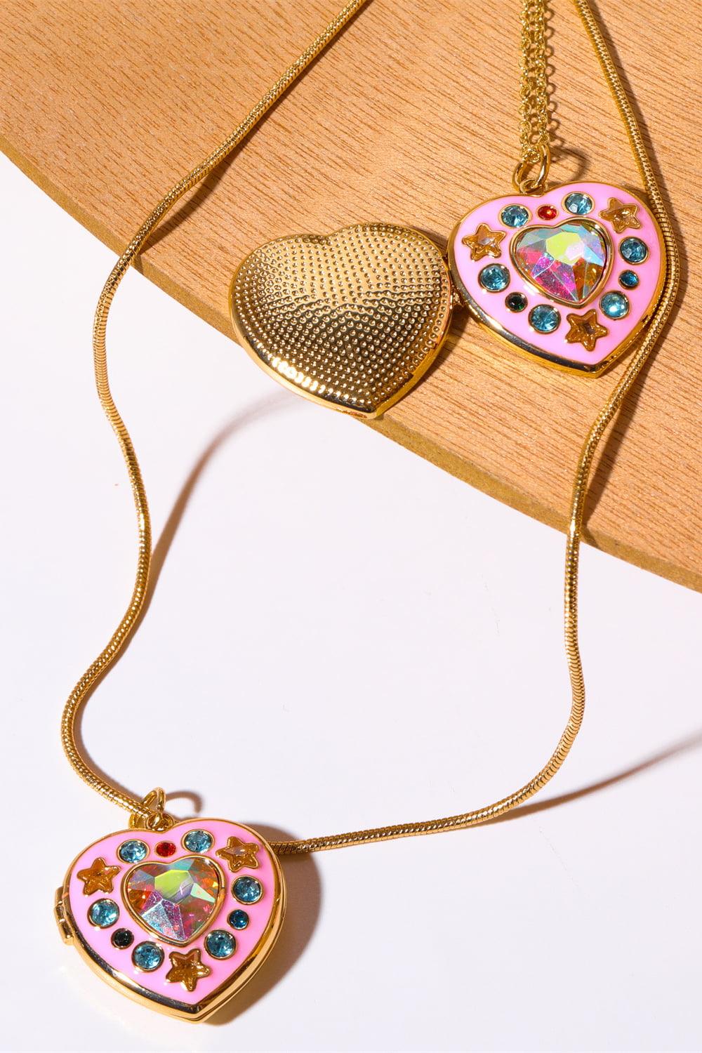 Rhinestone Decor Heart Box Pendant Necklace Carauana Store