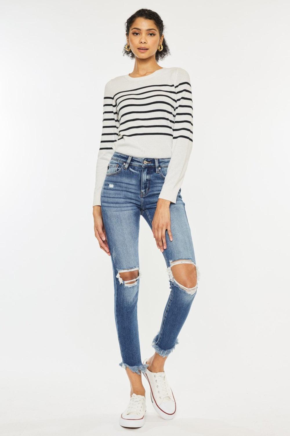 Kancan High Waist Distressed Raw Hem Ankle Skinny Jeans Carauana Store