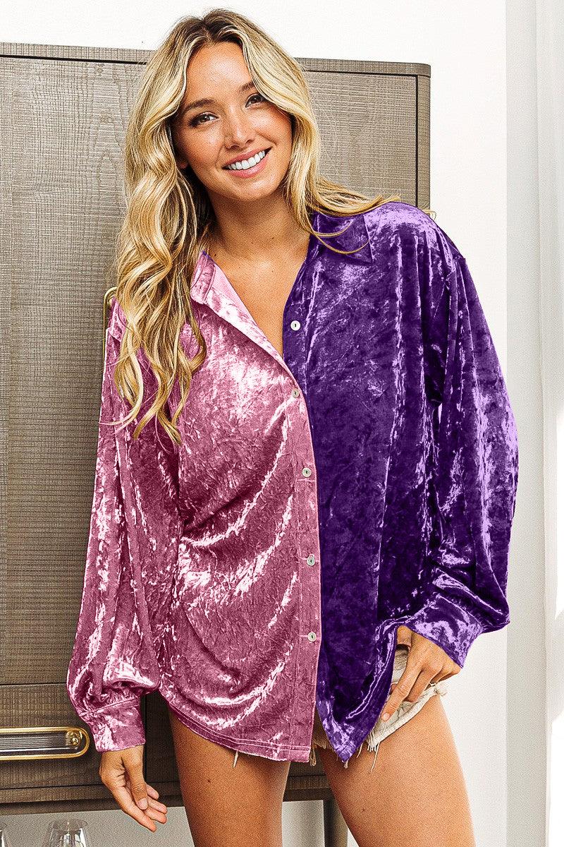 BiBi Contrast Button Up Long Sleeve Shirt Carauana Store