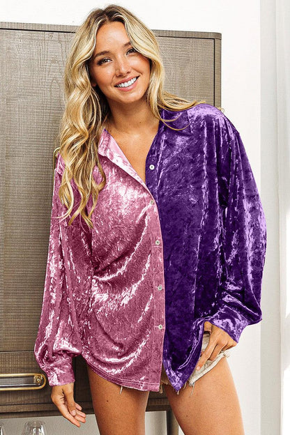 BiBi Contrast Button Up Long Sleeve Shirt Carauana Store