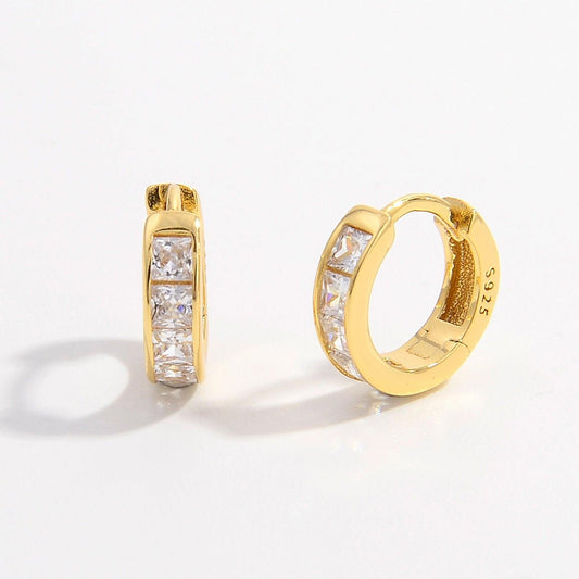 925 Sterling Silver Inlaid Zircon Huggie Earrings Carauana Store