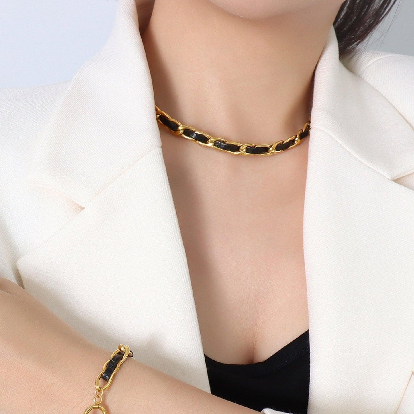 18K Gold-Plated Leather Chain Necklace Carauana Store