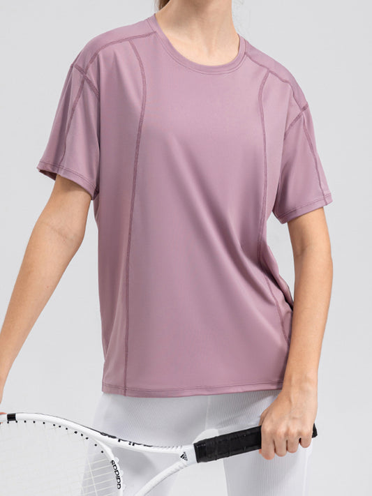 Round Neck Short Sleeve Active Top Carauana Store