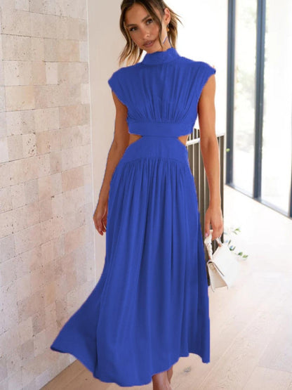 Cutout Mock Neck Sleeveless Ruched Dress Carauana Store