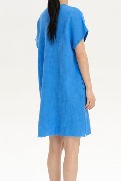 Slit Notched Short Sleeve Mini Dress Carauana Store