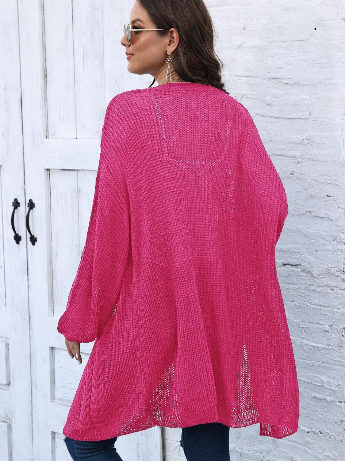 Cable-Knit Open Front Long Sleeve Cardigan Carauana Store