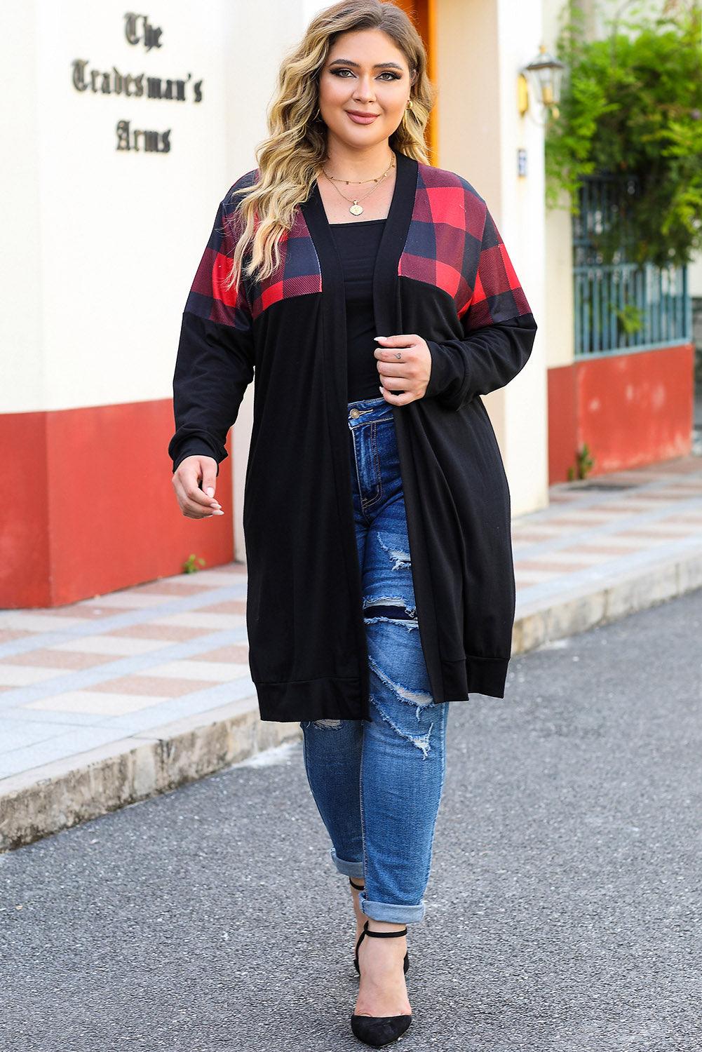 Plus Size Open Front Dropped Shoulder Cardigan Carauana Store
