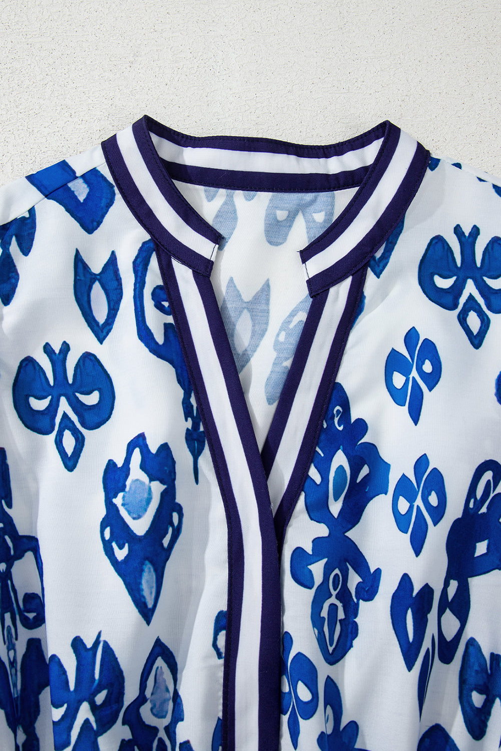 Blue Floral Puff Short Sleeve V Neck High Waist Maxi Dress