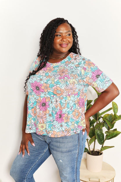 Double Take Floral Round Neck Babydoll Top Carauana Store