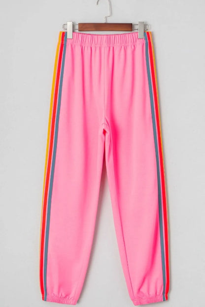 Contrast Striped Elastic Waist Active Pants Carauana Store