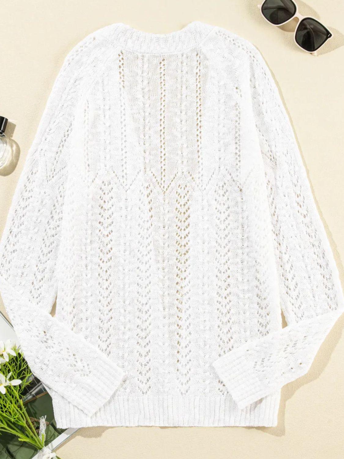 Openwork Open Front Long Sleeve Cardigan Carauana Store