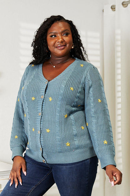 HEYSON Full Size Floral Embroidered Cable Cardigan Carauana Store