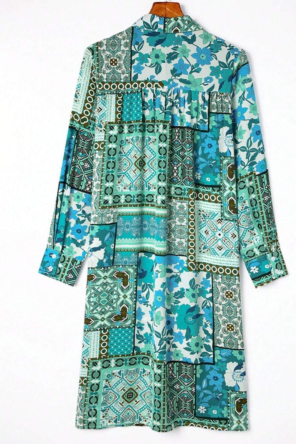 Printed Button Up Long Sleeve Cardigan Carauana Store