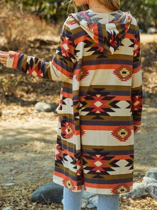 Geometric Hooded Cardigan with Pockets Carauana Store