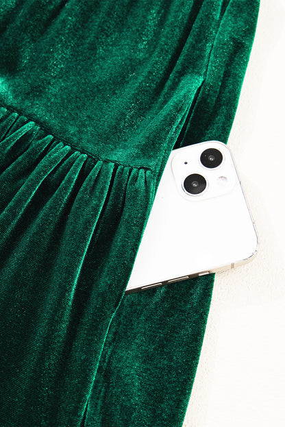 Evergreen Sequin Puff Sleeve High Waist Tiered Velvet Mini Dress