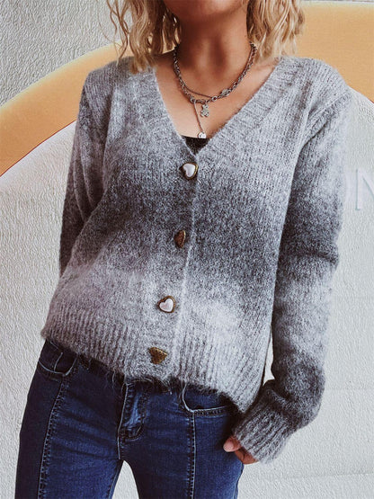 Gradient Heart Shape Button V-Neck Cardigan Carauana Store