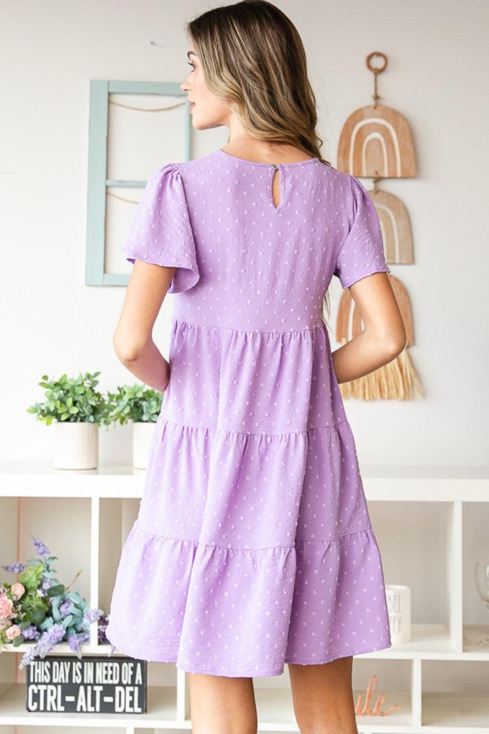 Heimish Full Size Swiss Dot Short Sleeve Tiered Dress Carauana Store