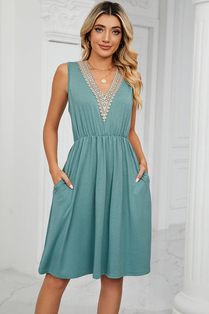Pocketed V-Neck Wide Strap Dress Carauana Store