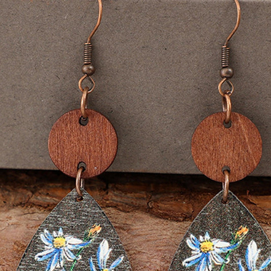 Flower Geometrical Shape Wooden Earrings Carauana Store