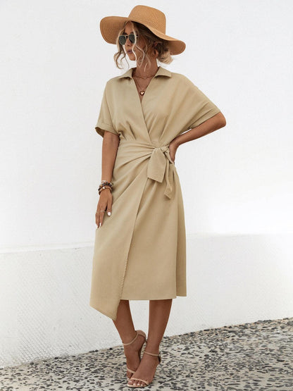 Tied Slit Short Sleeve Dress Carauana Store