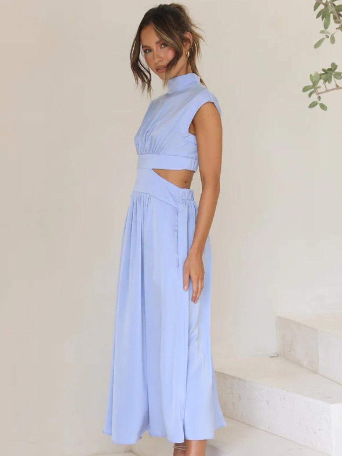 Cutout Mock Neck Sleeveless Ruched Dress Carauana Store
