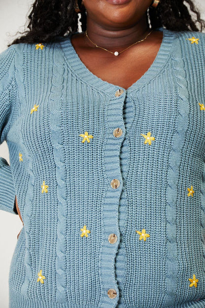 HEYSON Full Size Floral Embroidered Cable Cardigan Carauana Store