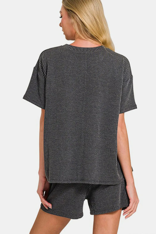 Zenana Rib Short Sleeve T-Shirt and Shorts Set Carauana Store