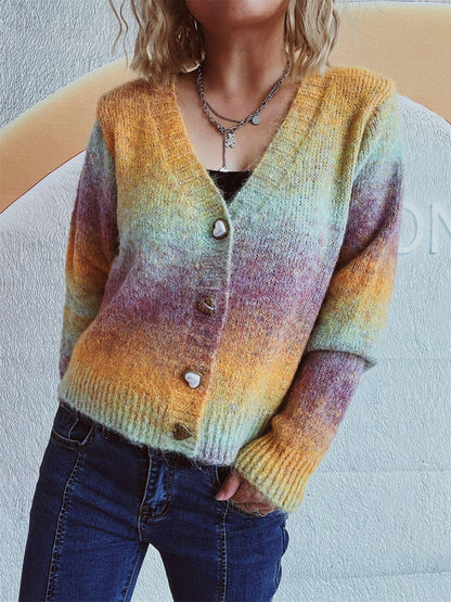 Gradient Heart Shape Button V-Neck Cardigan Carauana Store