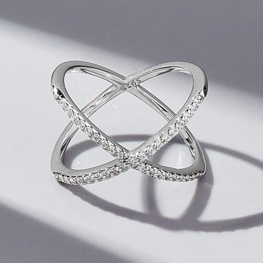 X Shape Inlaid Zircon 925 Sterling Silver Ring Carauana Store