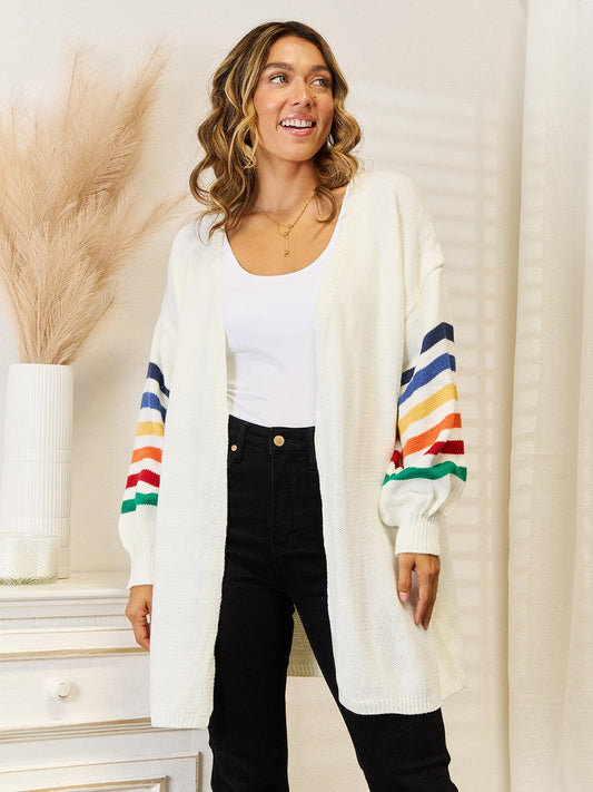 Angel Wings Striped Open Front Dropped Shoulder Cardigan Carauana Store