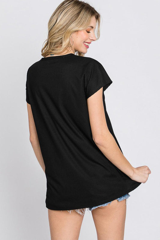 Heimish Full Size Front Button V-Neck Short Sleeve T-Shirt Carauana Store